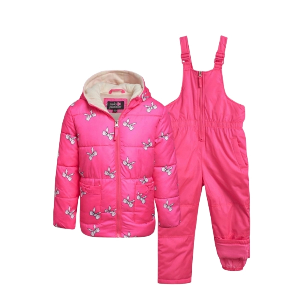 Pink Platinum Girls Snowsuit - 2 Piece Insulated Hooded Ski Jacket and Snow Bib